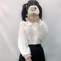 Negabaritiniai balti marškiniai Moteriški Kawaii Peter Pan apykaklės Palaidinės su mygtukais ilgomis rankovėmis, mielos rauktomis palaidinės Lolita Style Mori Girl Estetika S balta