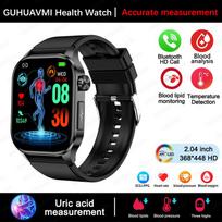 2025 Naujas sveikatos valdymo išmanusis laikrodis vyrams EKG+PPG Kraujo lipidai Šlapimo rūgštis Fitneso seklys Bluetooth skambučių išmanusis laikrodis Black Silicone
