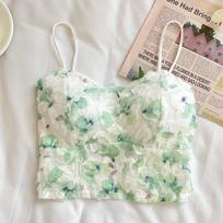 Charming Floral Rose Sling Vest with Chest Pads - Short Tube Top One Size rožinė raudona spalva