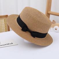 Moteriška prancūziška vasarinė šiaudinė skrybėlė, platus kraštas, juostelė, plokščias viršus, apsauga nuo saulės kelionėms lauke One Size black