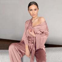Satin Pižamos Moteriškos Korėjos Retro Elegantiškos klasikinės viršutinės dalies su kaklaraiščiu ir kelnėmis Tvirtas namų kardiganų rinkinys, laisvas prašmatnus S gray