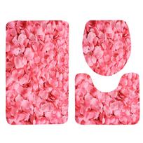 Rose Petal serijos spausdintas tualeto grindų kilimėlis Trijų dalių vonios kambario slydimo kilimų rinkinys One Size pink