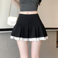 Cute Pleated Skirt for Women Summer Solid High Waist A-line Shorts Lace Stitching Mini Skirt Y2k Vintage Clothing S juoda