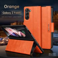 Prabangus odinis telefono dėklas Samsung Galaxy Z Fold 7 6 5 4 5G Elegantiškas vienspalvis magnetinis sulankstomas laikiklis Smūgiams atsparus apsauginis kietas dangtelis for Galaxy Z Fold 4