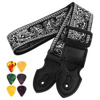 Embroidery Guitar Straps with 6 Picks National Style Guitar Strap Adjustable Shoulder Strap Belt Guitar Accessories