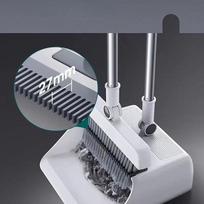 Buitinė šluota, grindų šepečių ir šiukšliadėžių rinkinys, sutirštinta šluota, ilgakočio šveitimo šepetys ir šiukšliadėžė, nelipnūs pūkuoti grindų valymo įrankiai balta