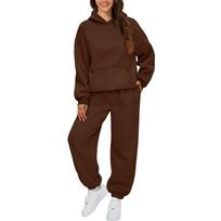 Moteriški 2 dalių komplektai su gobtuvu, megztinio kostiumo komplektai, dideli megztiniai Baggy Fall Fashion sportiniai kelnės su kišenėmis S juoda