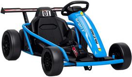 24V Elektrinis kartingas važiavimui ir driftavimui, nailoniniai ratai, saugos diržas, garsinis signalas, muzika, 8-12 metų vaikams, mėlynas