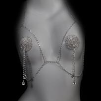 Body Chain Set with Rhinestones for Women Sexy Nipple Covers Glittering Chest Jewelry for Club Party