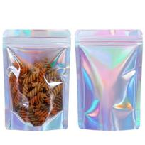 100pcs  Laser Self Sealing Bag 0.14mm  Aluminum Foil Self-supporting Sack with Window Nut Dry Flower Tea Sealed Packaging Pouch 9x14+3cm