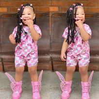 2025 Hot-selling Children Clothing Girls Fashion Butterfly Print Casual Set for Baby Sports Suit 3Y rožinė