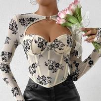 New Fashion Hollow out seksualūs marškinėliai ilgomis rankovėmis Slim Fitting Camisole S abrikosas