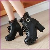 Women's Boots Fashion Women High Heels Hot-selling Short-tube Womens Boots Plus Velvet Large-size Shoes for Women Zapatos Mujer 34 juoda