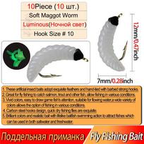 10 vnt. daugiaspalvių minkštų sliekių Trout Maggot muselės žvejybai upėtakiams/plieninėms galvutėms/lašišoms 10Pcs-White