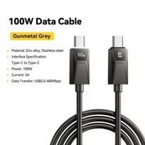 Essager 240W Super Fast Charge Type-C Cable 100W Fast Charging Stainless Stee Data Wire 5A For Macbook iPad iPone 16 15 Pro Max 1m 100W pilka