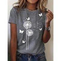 Relaxed Chic Women's Casual Dandelion Butterfly Print T-Shirt Perfect for Summer Dandelion Pattern Fashionable Tshirt S