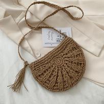 „Yogodlns“ austos „Half Moon“ formos „Crossbody“ rankinės „Bohemia“ šiaudų rankų darbo rankinė piniginė 27*19*2cm smėlis