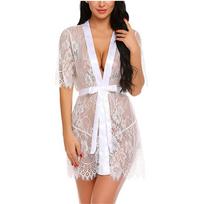 Madinga moteriška seksuali chalatas Babydoll nėriniuotas apatinis diržas + G formos styginių vonios chalatas One size juoda