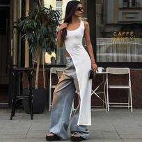2025 Sexy Sleeveless Side High Split Dress Solid Backless Women Midi Dresses Summer Party Club Streetwear Clothes Y2K S juoda