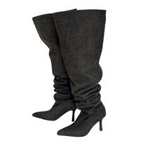 Super didelio apimties vamzdžio aukštakulniai batai Spice girl smailus priekis plonas kulnas platus vamzdis iki kelių batai krovimo batai 35 black