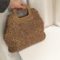 Madinga šiaudinė rankinė moterims, didelės talpos rankinė, vasarinė rankų darbo austi krepšiai 43*7*34cm smėlis