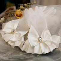 Bride Mesh plonos trumpos baltos pirštinės