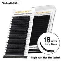 Elipsinės blakstienos su suskaidytais antgaliais NAGARAKU matinė juoda tamsiai juoda 16 linijų plokščios formos blakstienų priauginimas 0.15C 8mm juoda