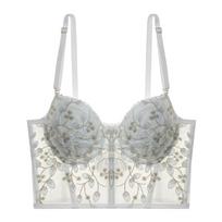 Aukštos kokybės nėrinių gėlių siuvinėjimas apatinis trikotažas moteriškas Sexy Body Shaper Push Up liemenėlė Prancūziškas prabangus romantiškas baltas apatinis trikotažas su bralette S juoda