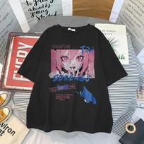 Moteriški marškinėliai Anime Print Grunge Laisvi Steampunk trumpomis rankovėmis marškinėliai Moteriški gotikiniai Harajuku vasaros drabužiai Kawaii Y2k viršutiniai drabužiai XS balta