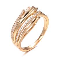 Kinel Rose Gold Wave žiedas moterims Natūralus cirkonio blizgus papuošalas 6 rožinio aukso spalvos