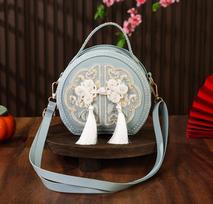Chinese Handmade Embroidery Round Crossbody Bag - Versatile DIY Shoulder Handbag for Women