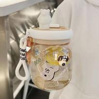 Koreietiška didelės talpos dvigubo gėrimo plastikinė taurė su maišymo šaukšteliu - vaikiška apsaugos nuo kritimo didelio pilvo dizainas 800ML žalia