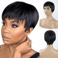 LISI HAIR Mados trumpos šukuosenos Juodi sintetiniai perukai moterims