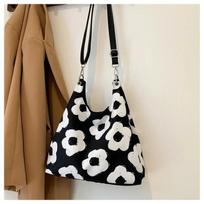 Didelės talpos nailono Hasp laisvalaikio pečių krepšys gėlė High Beauty Fashion Crossbody Bag Minkšta, universali, miela rankinė juoda