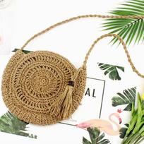 Yogodlns Apvalus Minkštas Popierinis Virvelinis Pečių Krepšys Kutas Rankų darbo Crossbody Krepšiai Šiaudinių maišelių Apskritimas 28cm*7cm*25cm smėlis