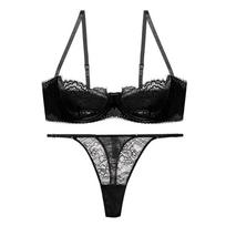 Sexy Lace 1/2 Cup liemenėlės rinkinys moterims Itin plonas apatinis trikotažas French Black Temptation liemenėlė ir strypų rinkiniai Apatiniai apatiniai drabužiai XL rožinė