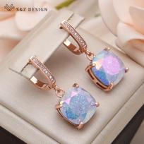 Fashion Cubic Zirconia Ice Crack Square Crystal Drop Earrings For Women Jewelry Rose Gold Color Eardrop