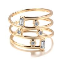 Kinel Fashion Rose Gold daugiasluoksnis žiedas blizgus cirkonio papuošalas 6 rožinio aukso spalvos