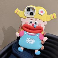 Korėjietiškas mielas juokingas animacinis filmukas 3D dešra burna mergaitės telefono dėklas, skirtas iPhone 14 13 12 11 Pro Max Lovely Braids, smūgiams atsparus minkštas dangtelis For iPhone 14Plus