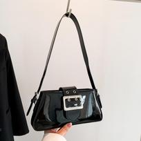 Yogodlns Fashion Moteriška rankinė PU odiniai pečių krepšiai Moteriški laisvalaikio vienspalviai krepšys moterims Prabangus sidabrinis krepšys pažastims 26.5x5.5x12cm juoda