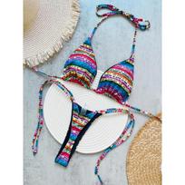 Raidės Atspausdintos Spalvingos Mini String Bikini Moteriški Maudymosi Kostiumėliai Moteriškas Maudymosi Kostiumėlis Dviejų dalių Bikini Komplektas Besimaudantis Maudymosi Kostiumėlis S