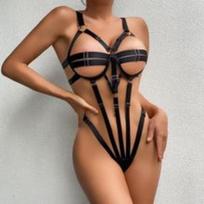 Sexy lingerie women's adjustable wide shoulder strap onesie sexy hollow S