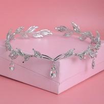 Prabangūs krištolo karūna nuotakų plaukų aksesuarai Vestuvių Kalnų krištolas Vandens lašo Lapas Tiara Karūnos galvos juosta Frontlet Brides plaukų papuošalai auksas