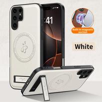 For Samsung S25 Ultra Plus Magnetic for Magsafe Leather Stand Phone Case for Galaxy S25+ S24 S22 S23 Ultra Matte Cover Shell For Samsung S25 plus žalia