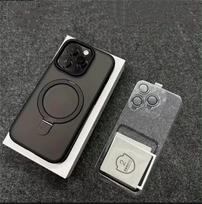 Metalinis žiedinis stovas Matinis magnetinis dėklas, skirtas Magsafe IPhone 16 15 14 13 12 11 Pro Max Plus 15Pro i15 su objektyvo apsauga Mac Safe dangteliu iPhone 16 Pro Max juoda