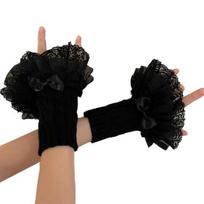 1 pora pirštinių Lanko dekoro nėriniai megzti raukiniai kraštai susukti tekstūra elastiniai minkšti pirštai netikri rankogaliai Lolita stiliaus Cosplay gotikiniai JK drabužių priedai juoda