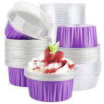 30pcs Baking Cups Aluminum Foil wih Lids Reusable Cupcake Cups Desserts Flans Custard Cake Pudding Jello Cups Kitchen Tools Round
