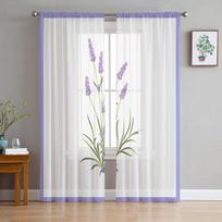 Violetinės levandų žalios lapų augalų lauko lango tiulio užuolaidos svetainei miegamojo viešbučio prabangus dekoravimas permatomos užuolaidos 135W x 114H(cm)