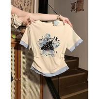 Girls Cute T-shirts Short Style Y2K Tees Sweat Round Neck Casual T-shirts For Women XL balta