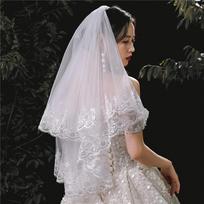 Mori Style Lace Edge Double Layer Veil for Bridal Photography 60cm-90cm gryna balta spalva